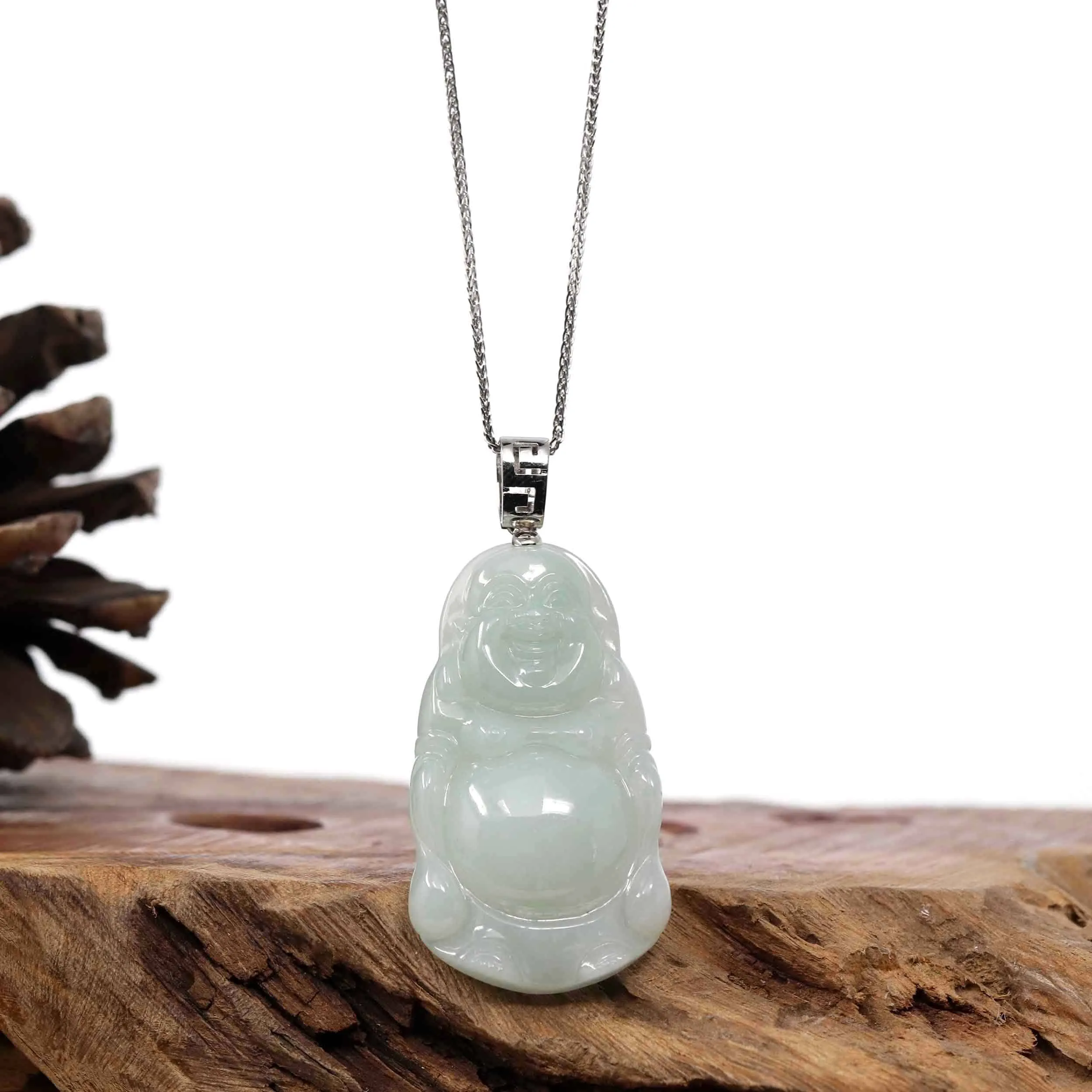 RealJade® Co. "Standing Buddha" Genuine Green Jadeite Buddha Pendant Necklace With Silver Bail