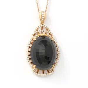 RealJade® "Faceted Cabochon"  18k White Gold Genuine Burmese Black Jadeite Pendant Necklace With Diamonds ( high quality )