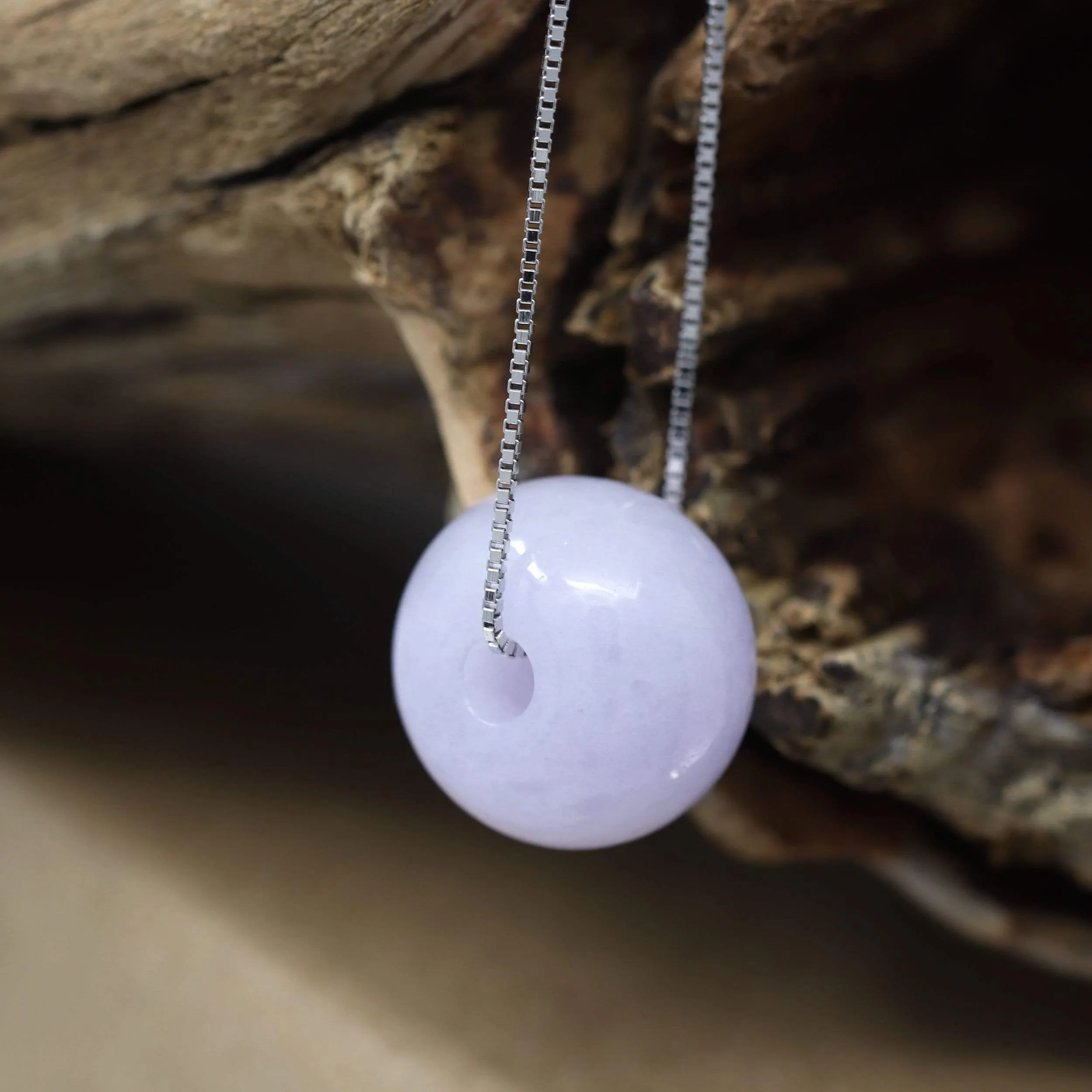 RealJade® "Good Luck Button" Necklace Real Lavender-Green Jade Lucky KouKou Pendant Necklace