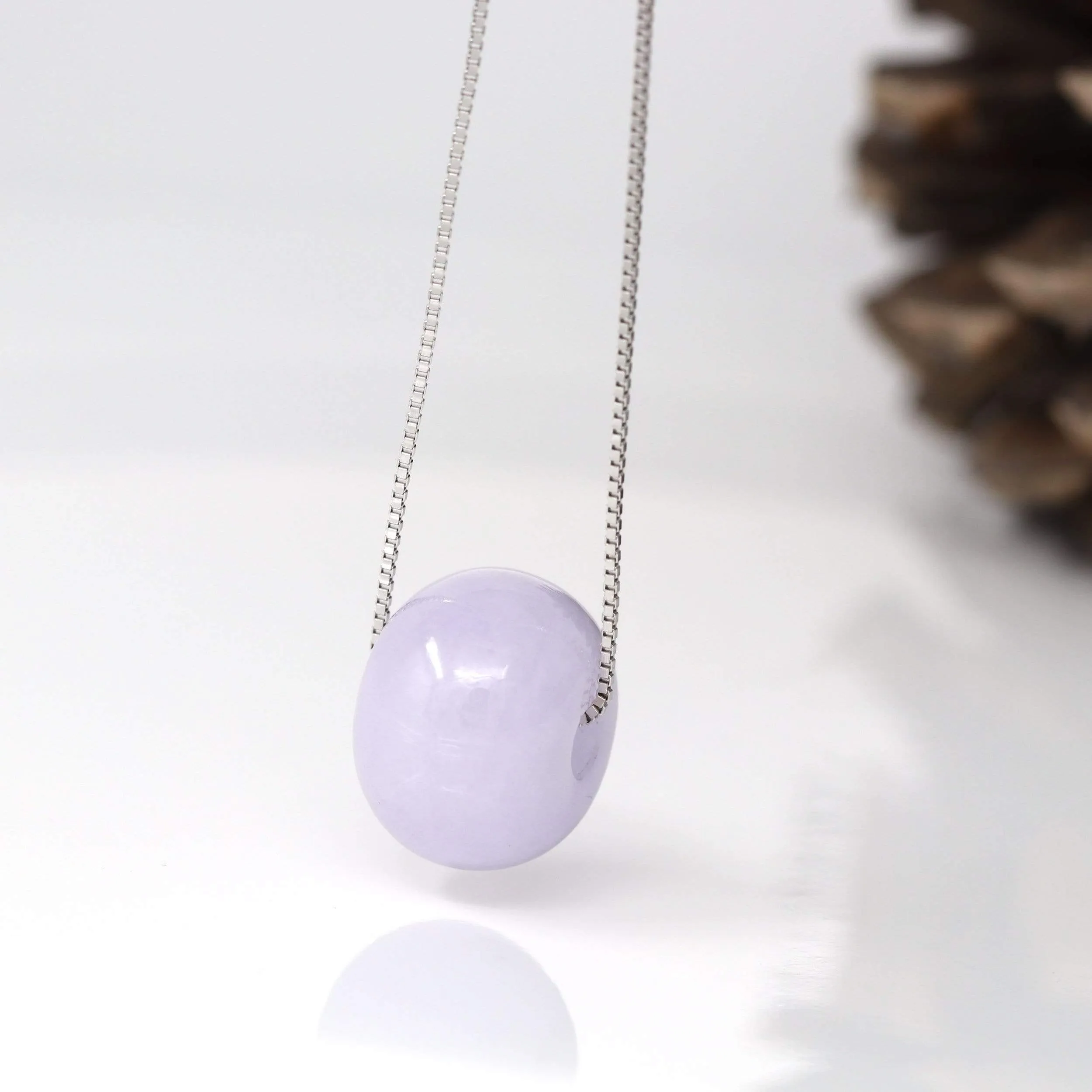 RealJade® "Good Luck Button" Necklace Real Lavender-Green Jade Lucky KouKou Pendant Necklace