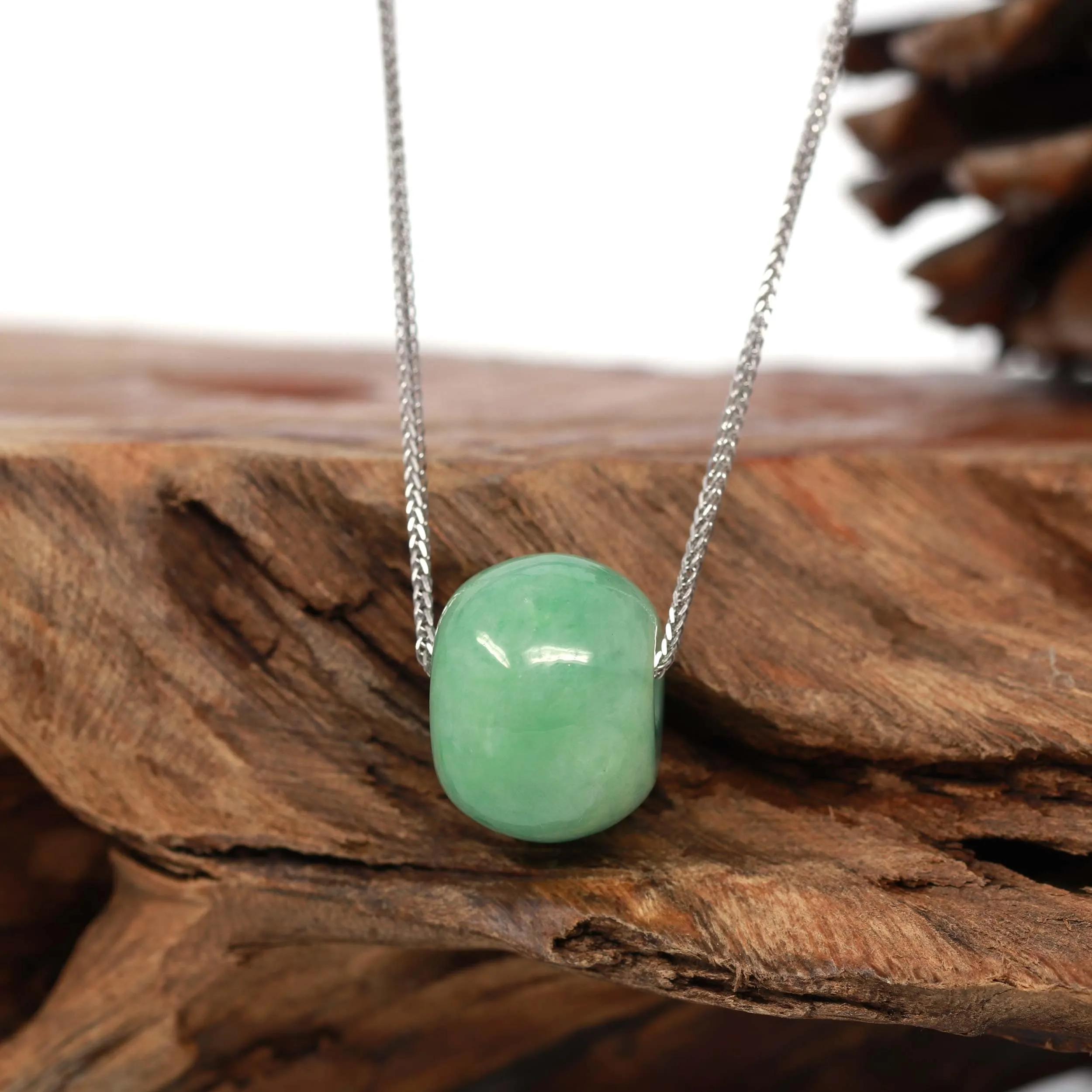 RealJade® "Good Luck Button" Necklace Real Vibrant Green Jade Lucky TongTong Pendant Necklace