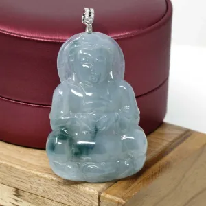 RealJade® "Guan Yin" Genuine Jadeite Guan Yin Pendant Necklace With 18k White Gold Diamond Bail