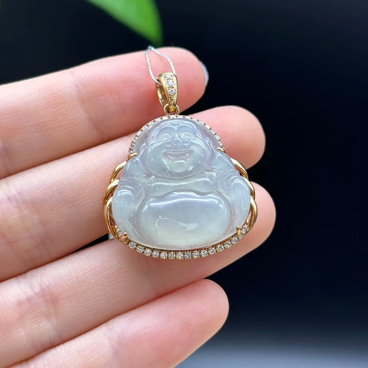 RealJade® "Laughing Buddha" 18k Rose Gold Genuine Ice Jadeite Jade Pendant