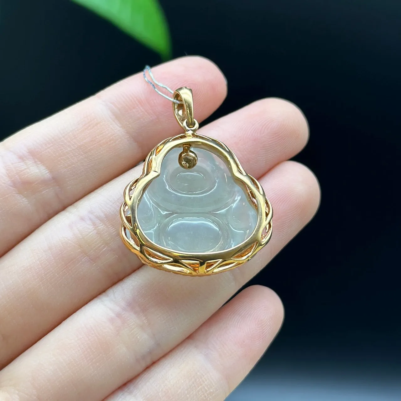 RealJade® "Laughing Buddha" 18k Rose Gold Genuine Ice Jadeite Jade Pendant