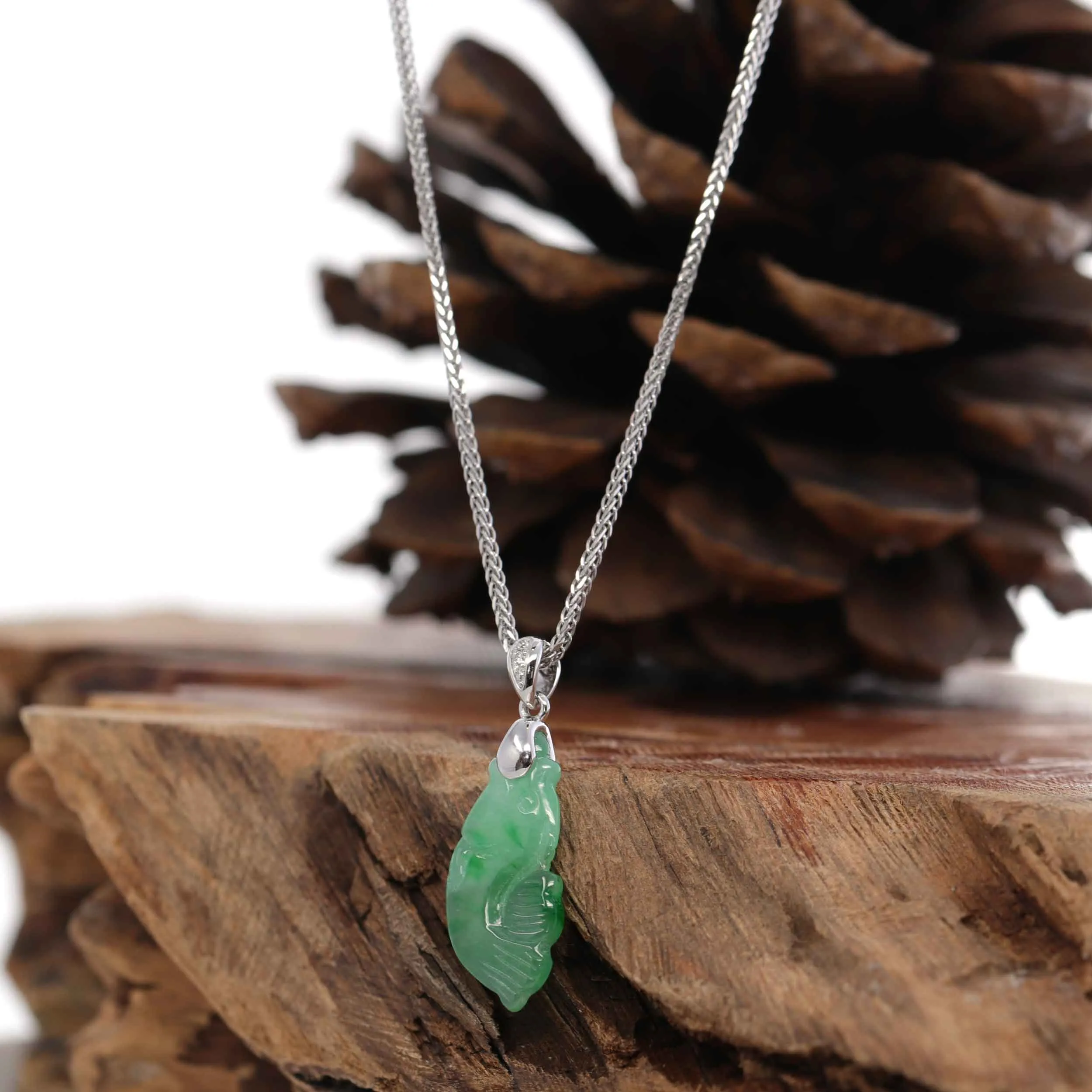 RealJade® "Prosperity Every Year (年年有鱼)" Lucky Fish Carving Pendant Necklace Natural Jadeite Jade