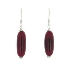 Red Amber Tube bead earrings on Sterling Silver French Hooks