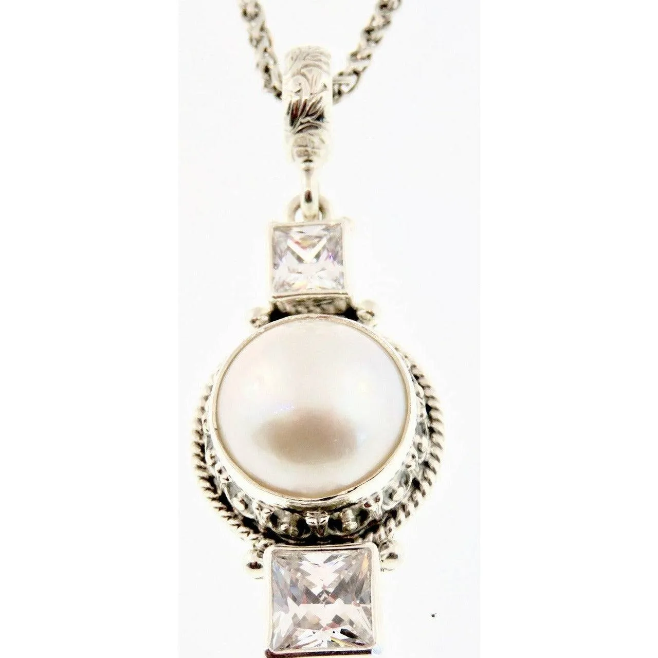 Reve Jewelry Large Mabe Pearl White Topaz Pendant -Sterling Silver