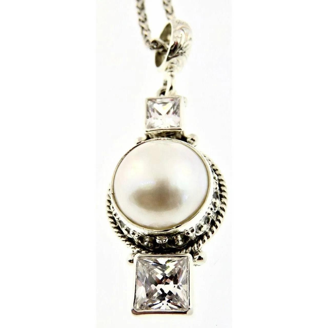 Reve Jewelry Large Mabe Pearl White Topaz Pendant -Sterling Silver