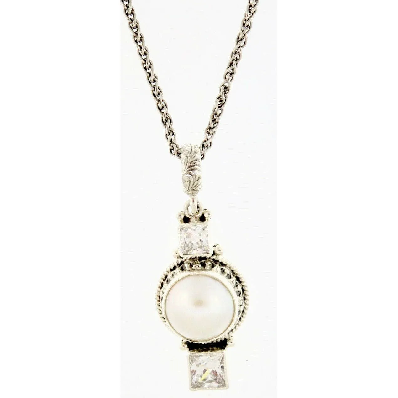 Reve Jewelry Large Mabe Pearl White Topaz Pendant -Sterling Silver