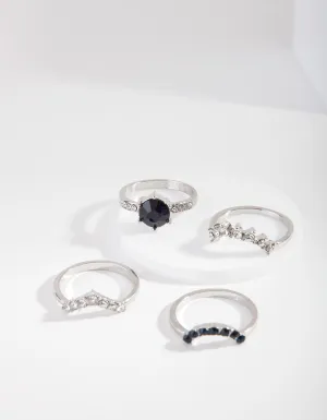 Rhodium Fan Diamante Ring 4 Pack