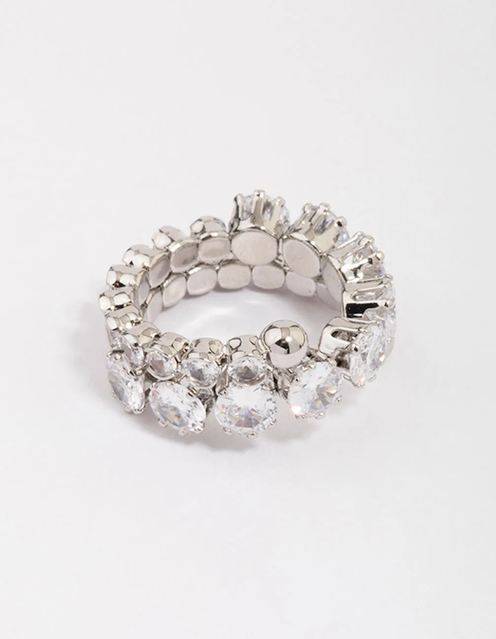 Rhodium Round Cubic Zirconia Wrapped Ring