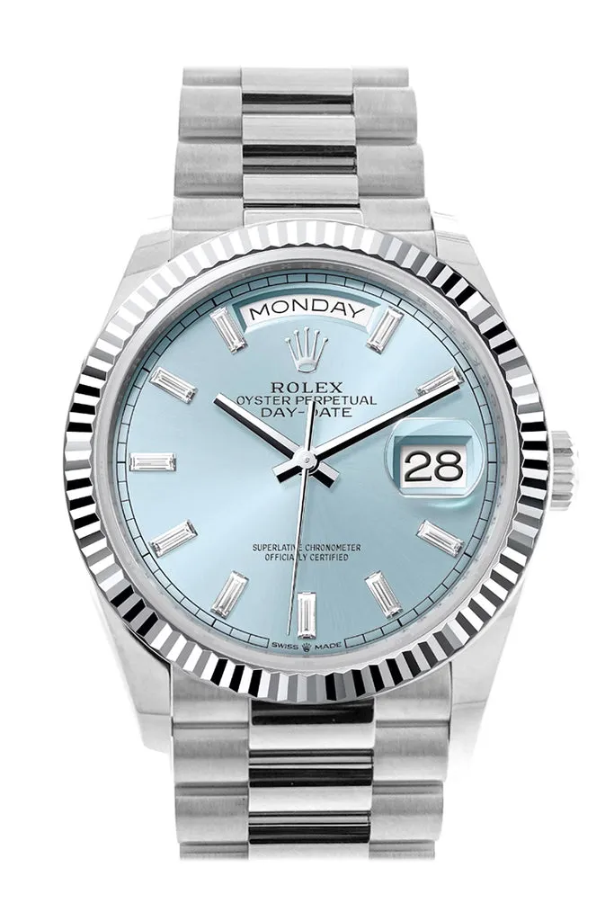 Rolex Day-Date 36 Ice Blue Diamond Dial Fluted Bezel Platinum President Watch 128236