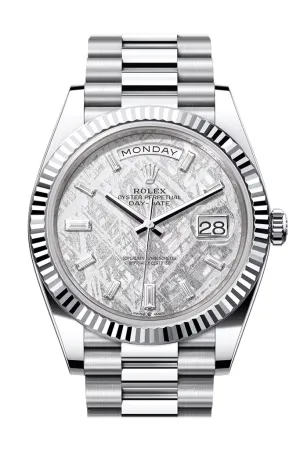 Rolex Day-Date 40 Meteorite Diamonds Dial Fluted Bezel Platinum President Men's Watch 228236