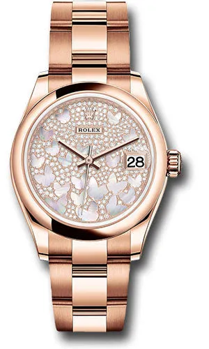 Rolex Everose Gold Datejust 31 Watch - Domed Bezel - Diamond Paved Butterfly Dial - Oyster Bracelet - 278245 pmopbo