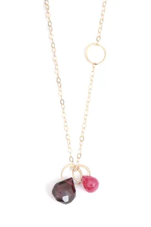 Rose Garnet and Ruby Drop Necklace