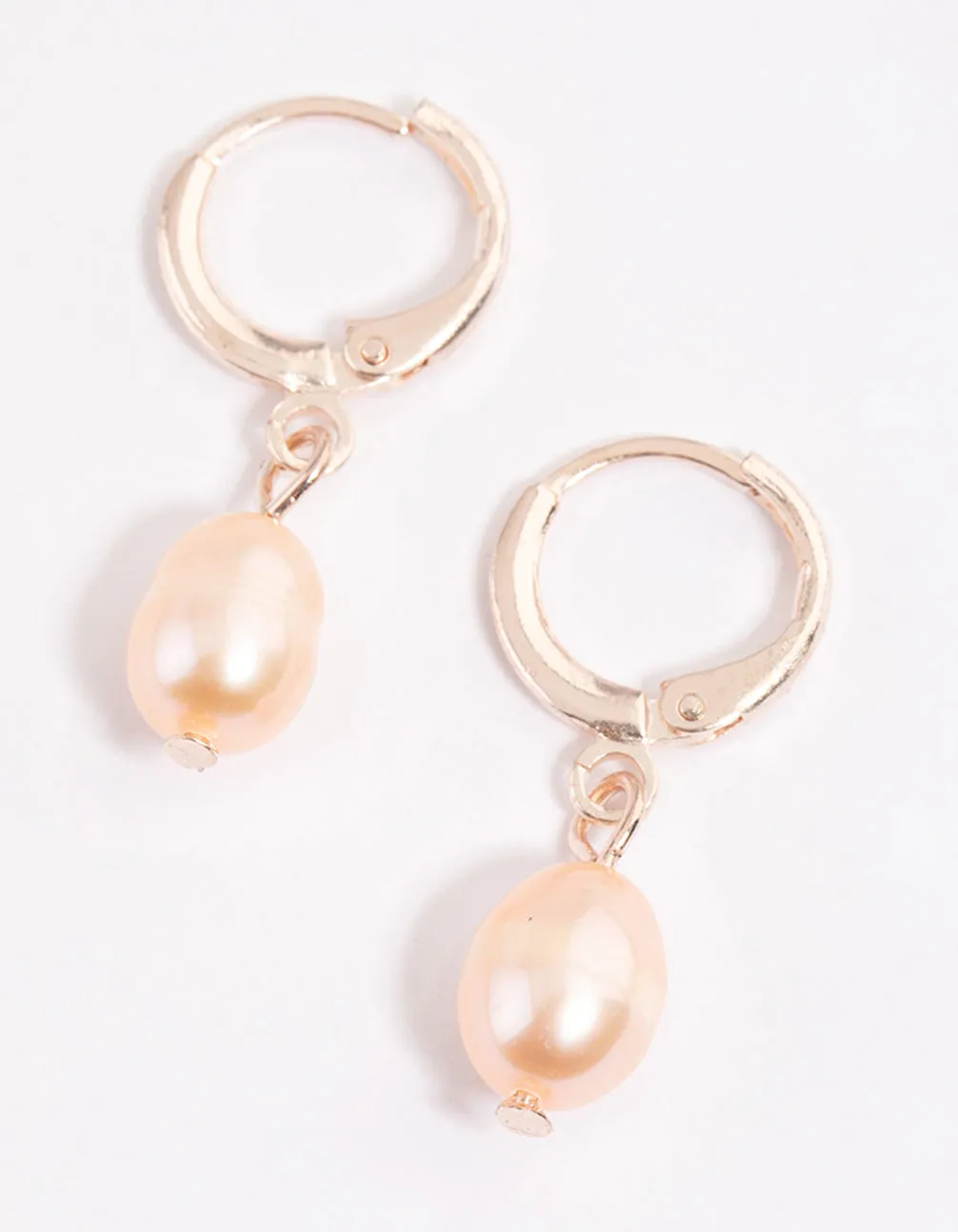 Rose Gold Simple Freshwater Pearls Huggie Earrings