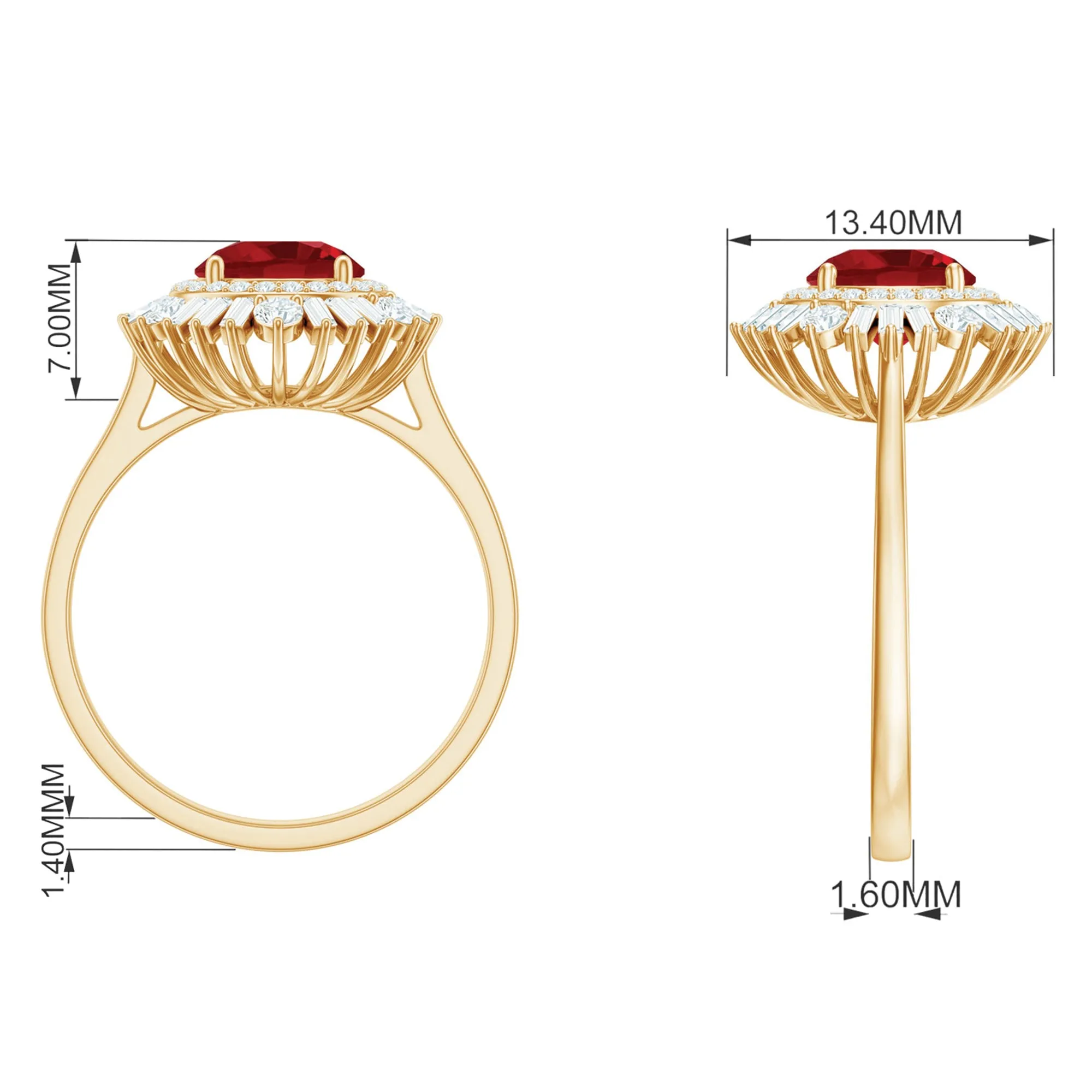 Round Created Ruby Cocktail Ring with Moissanite Double Halo