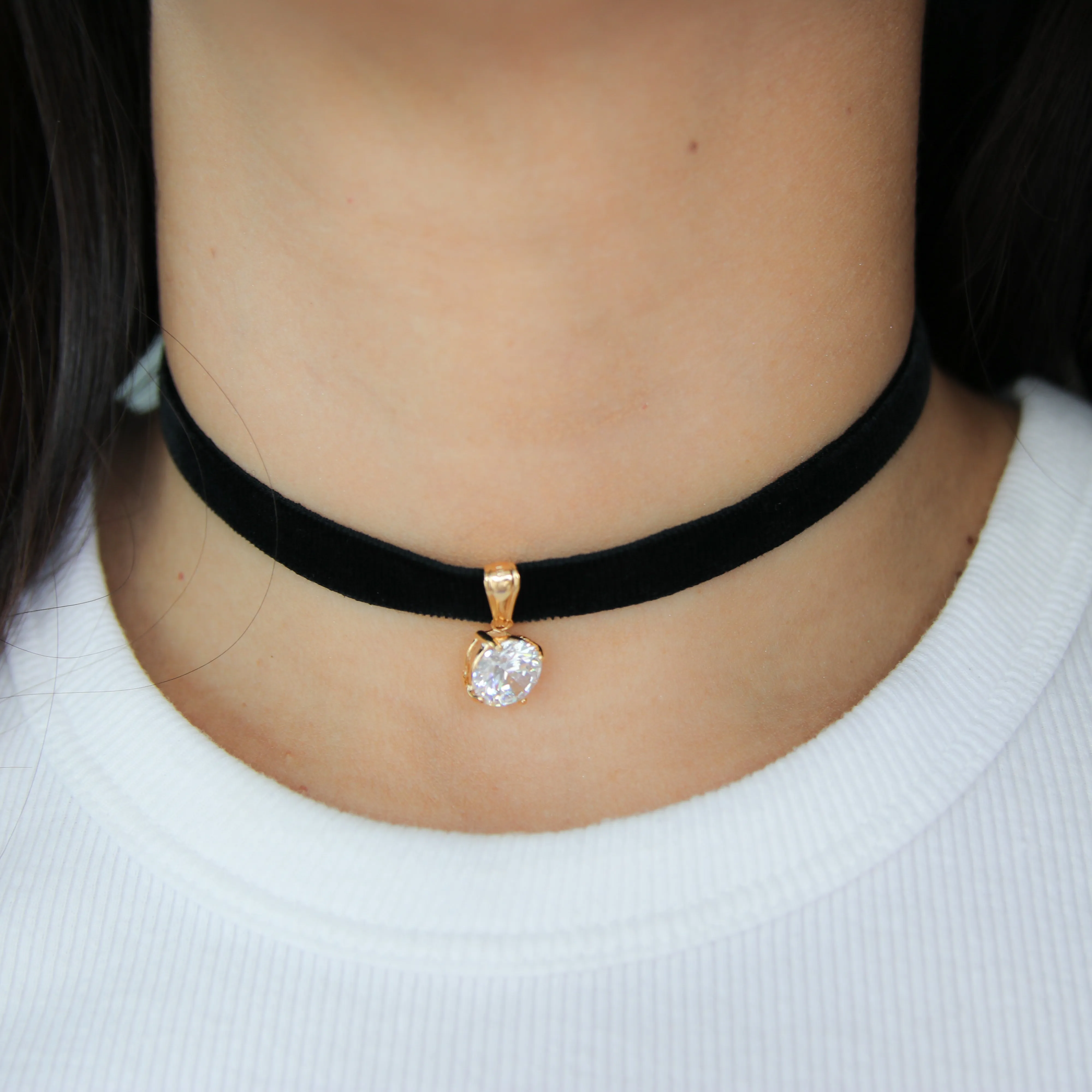 Round CZ Velvet Choker