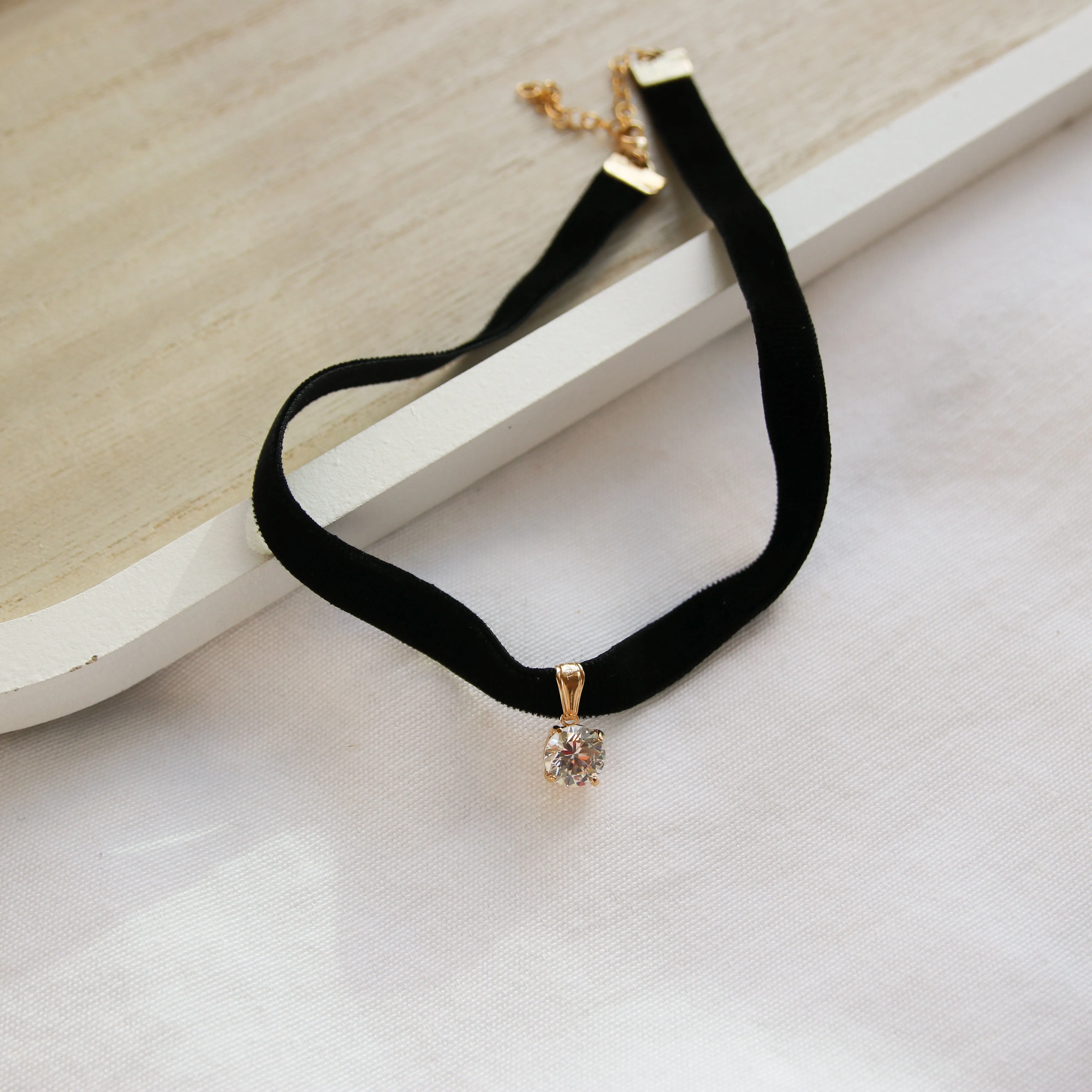 Round CZ Velvet Choker