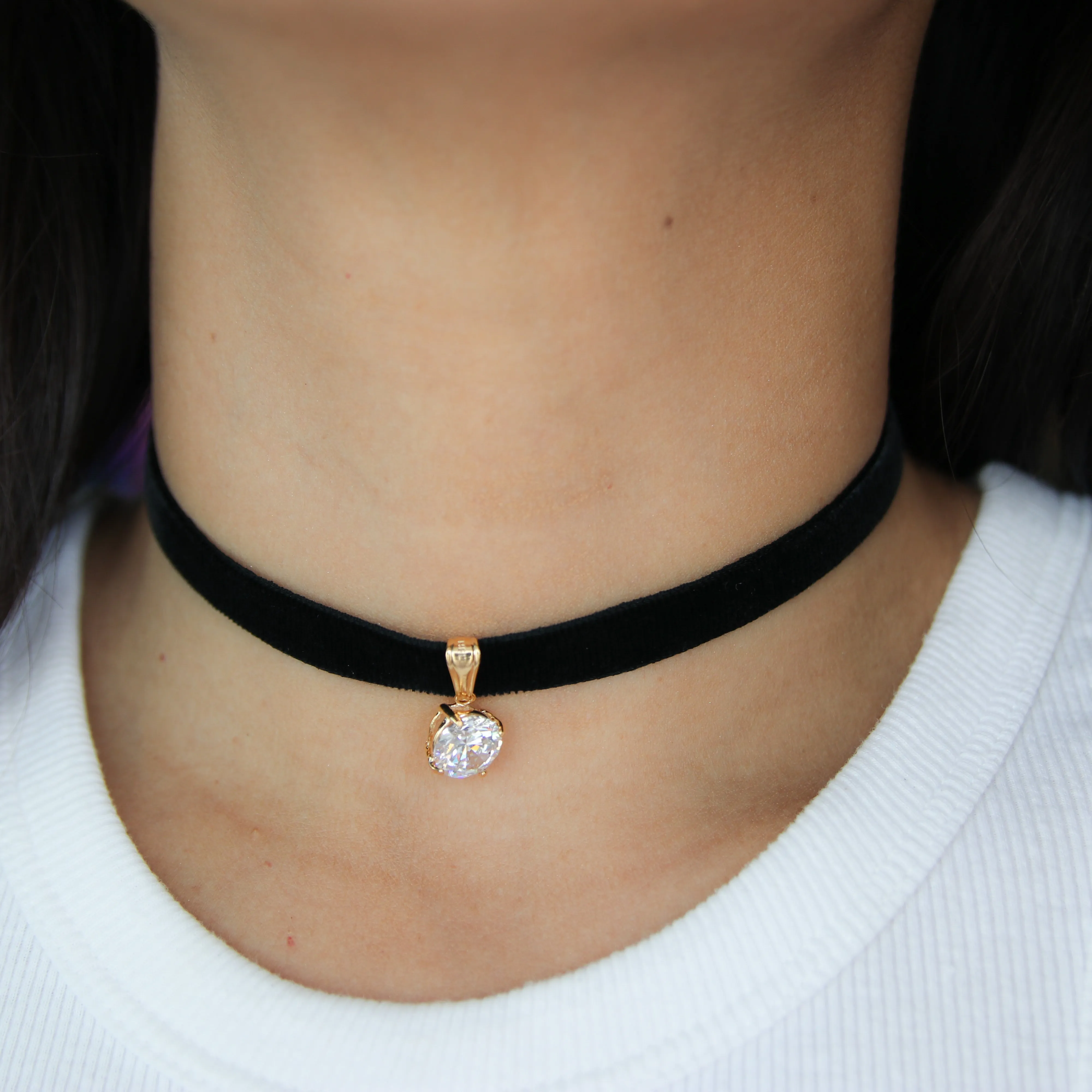 Round CZ Velvet Choker