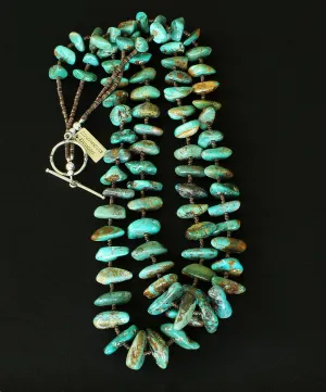 Royston Turquoise Large Nugget 2-Strand Necklace with Olive Shell Heishi and Sterling Silver