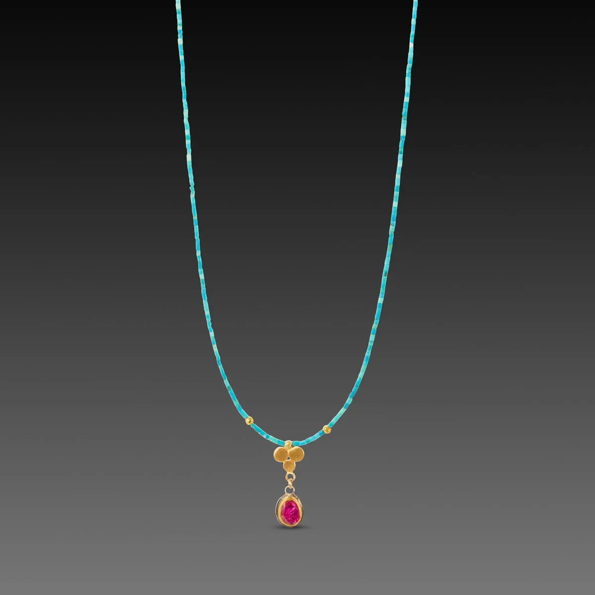 Ruby and Gold Trio Turquoise Necklace