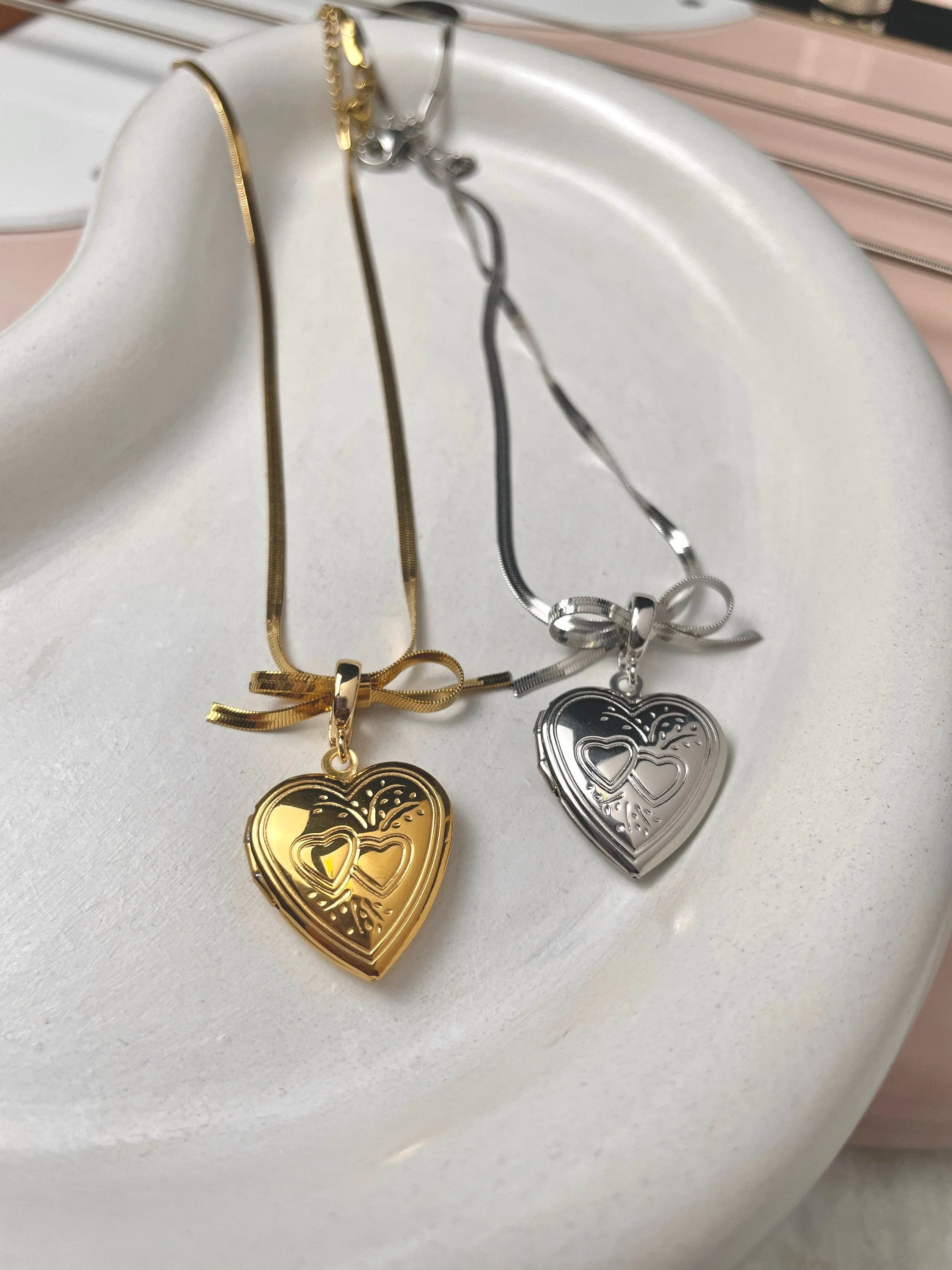 Saiya Coquette Bow Heart Locket Necklace