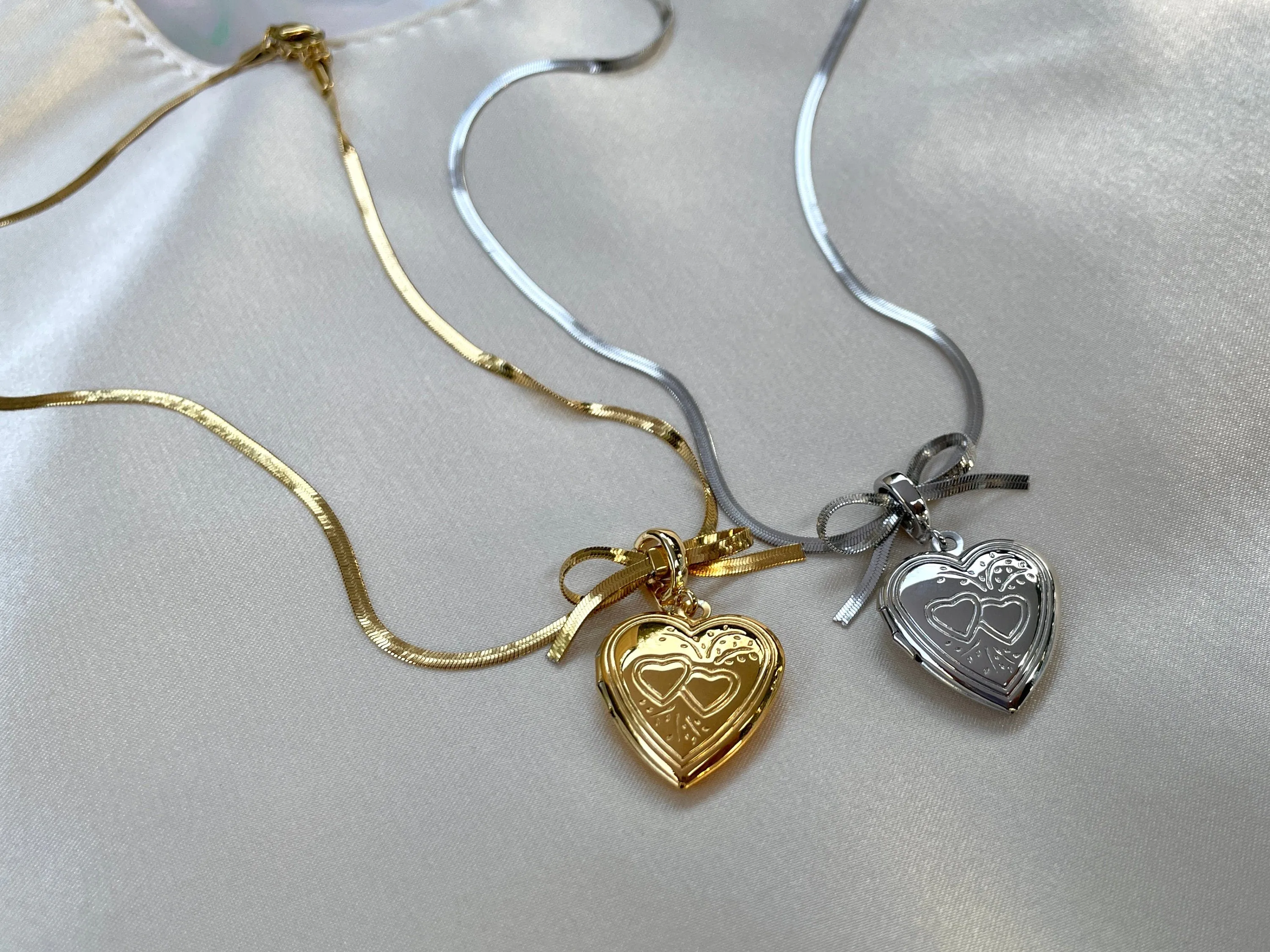 Saiya Coquette Bow Heart Locket Necklace