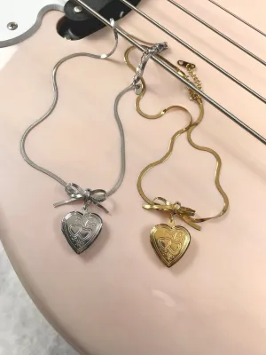 Saiya Coquette Bow Heart Locket Necklace