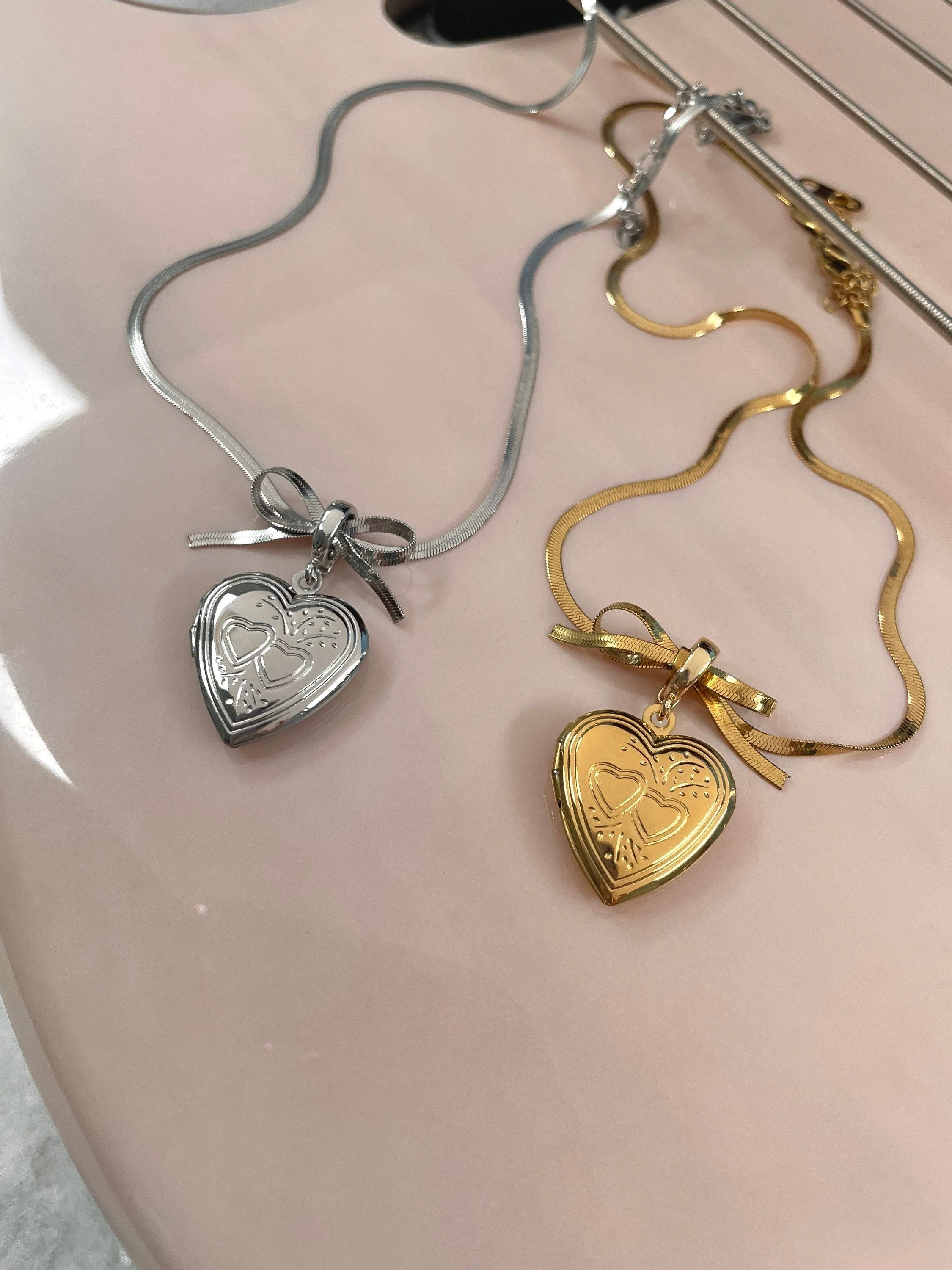 Saiya Coquette Bow Heart Locket Necklace