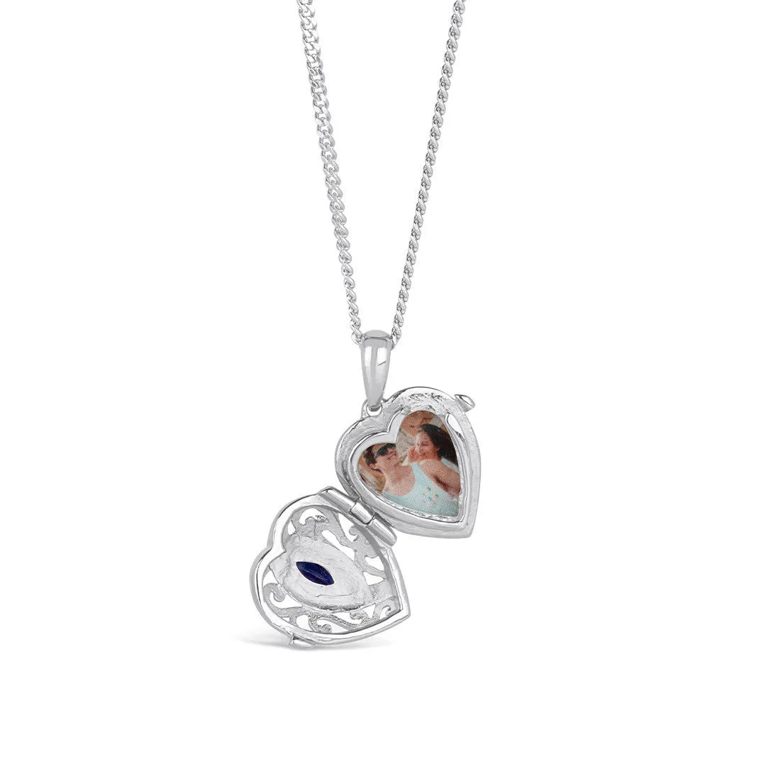 Sapphire Heart Locket | White Gold