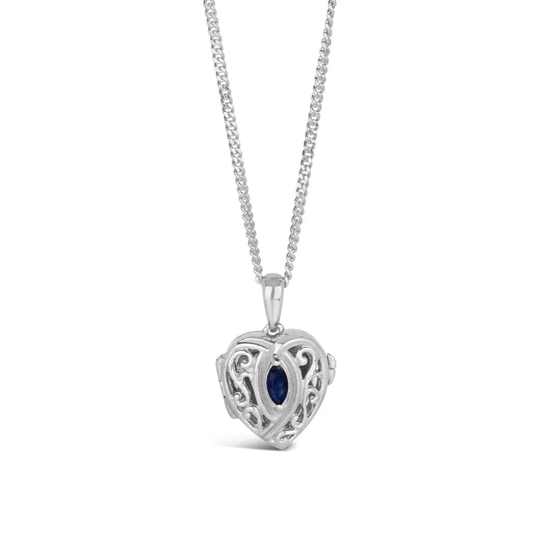 Sapphire Heart Locket | White Gold