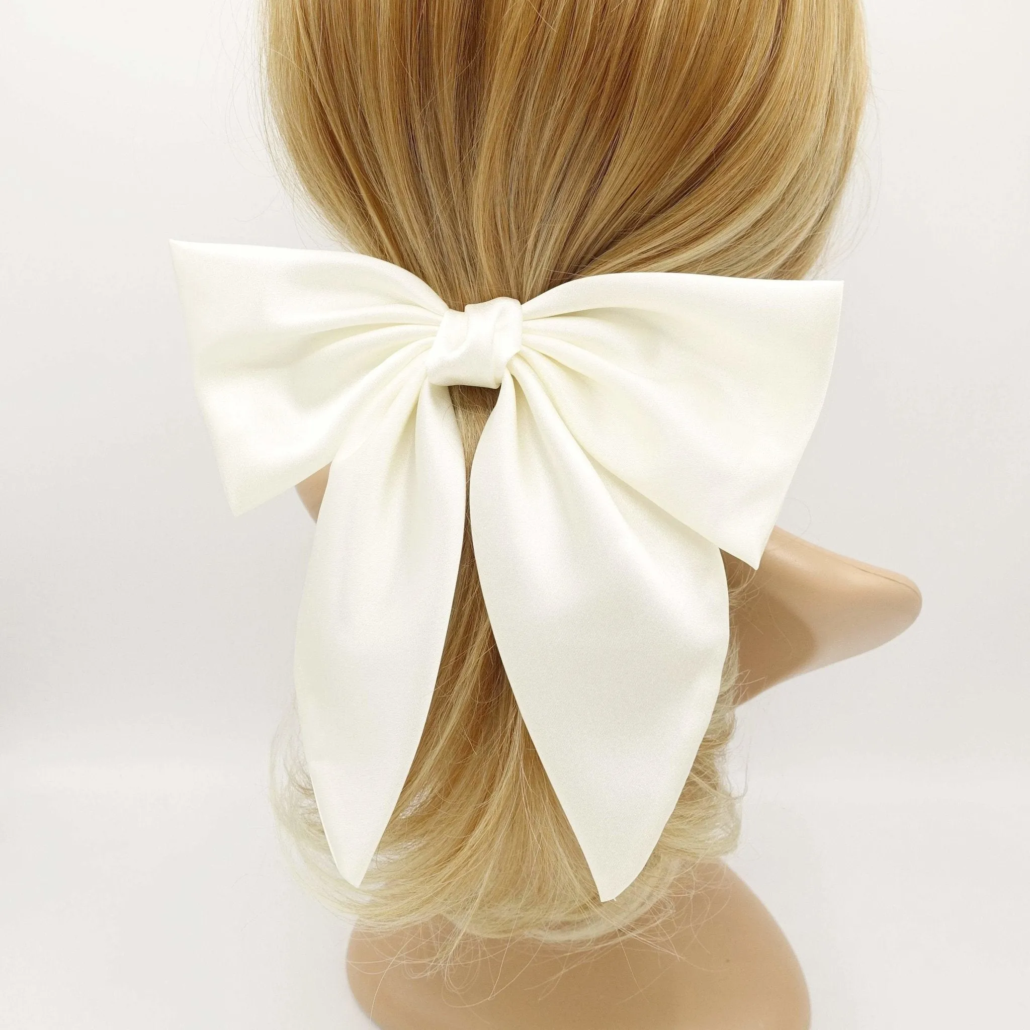 satin hair bow regular size pointed tail glossy hair accessory for women