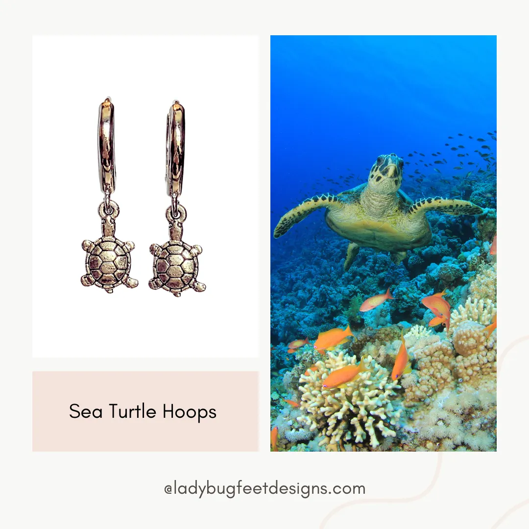 Sea Turtle Huggie Hoop earrings, 15mm Hoop Drop