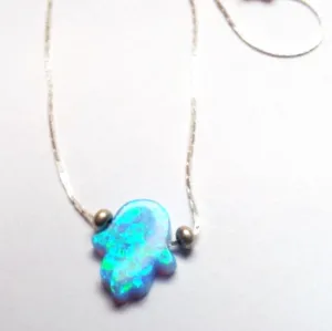 Set for Gifts, 4 Bue opal hamsa necklaces, blue opal pendants, silver necklace, Jewelry for protection and Luck.