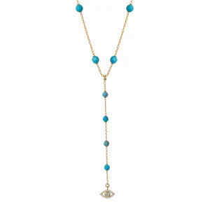 Silver 18kt gold plated turquoise diamond eye pendant lariat necklace