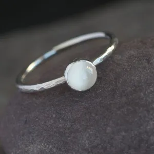 Silver and White Moonstone Hammered Stack Ring