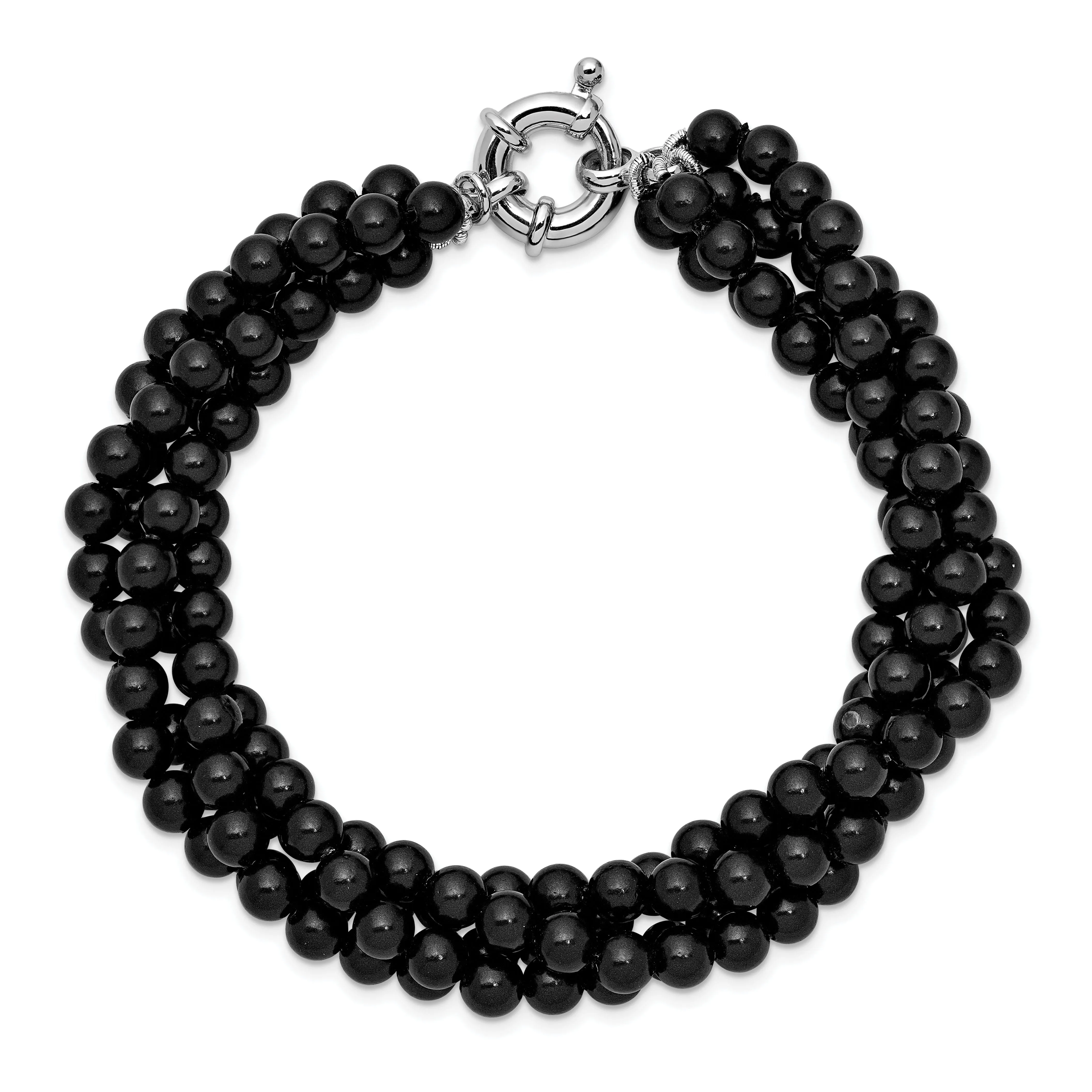 Silver Majestik Black Shell Pearl Bead Bracelet