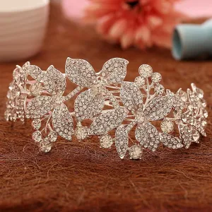 Silver Plated Floral Rhinestone Wedding Hair Comb