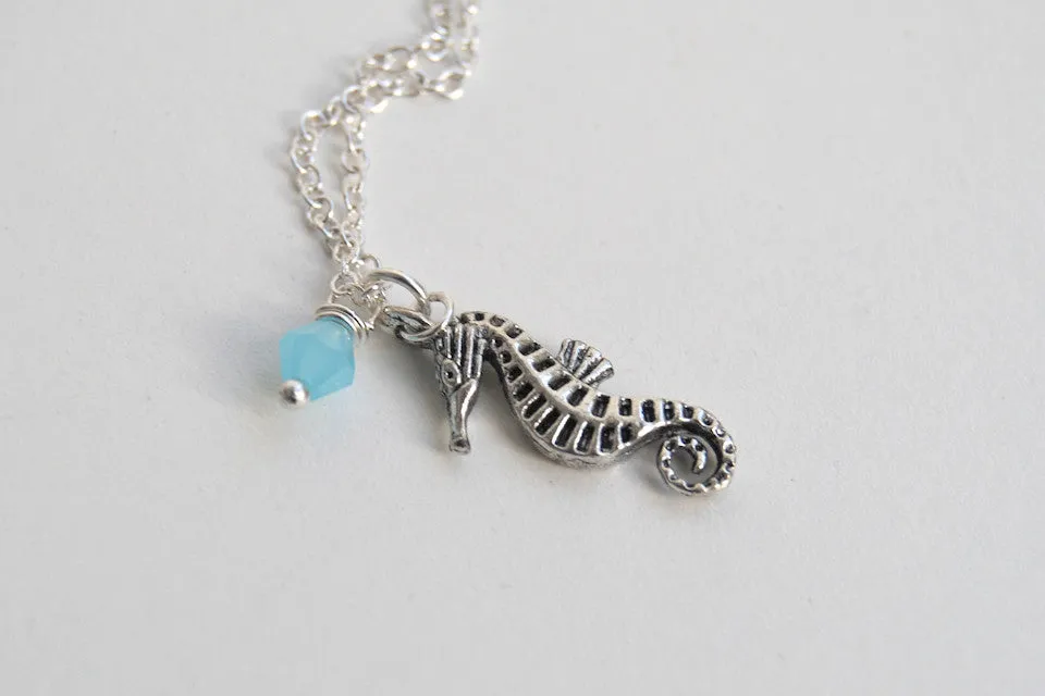 Silver Seahorse Necklace | Sea Horse Charm Necklace | Nautical Jewelry