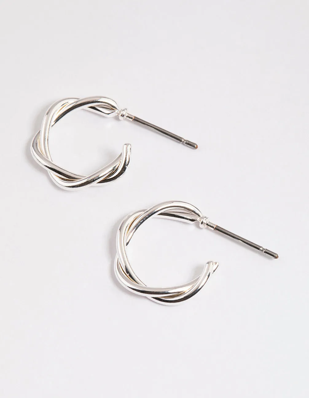 Silver Soft Twisted Huggie Earrings