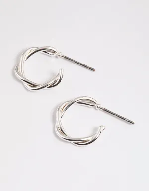 Silver Soft Twisted Huggie Earrings