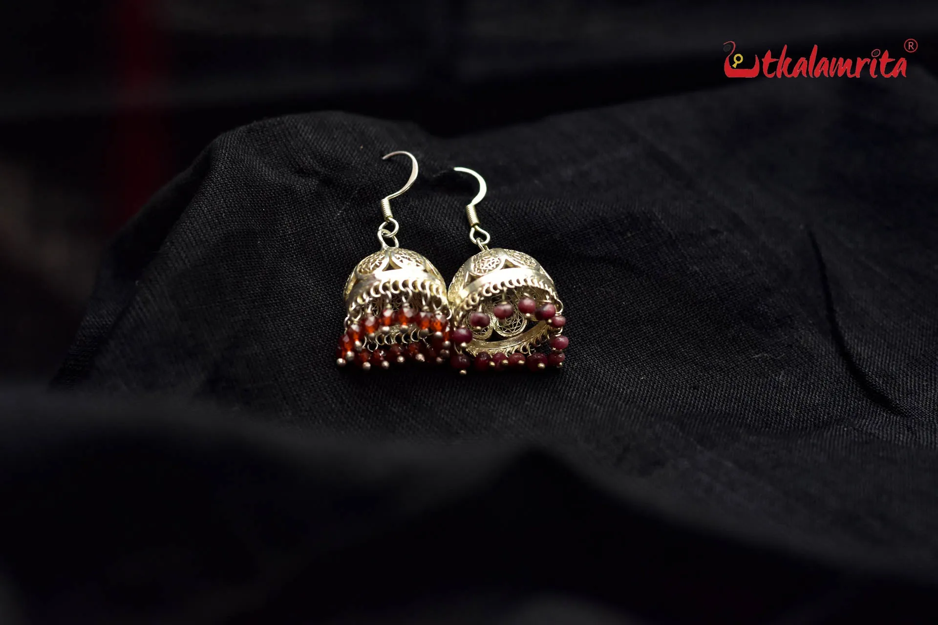 Small Filigree Jhumka with Amber Beads (Danglers)