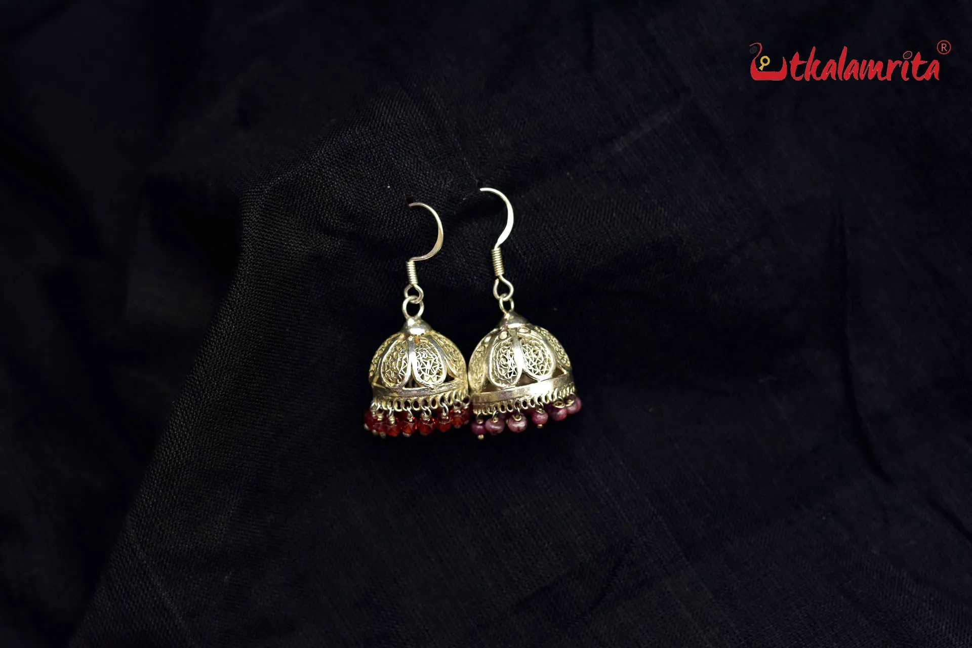 Small Filigree Jhumka with Amber Beads (Danglers)