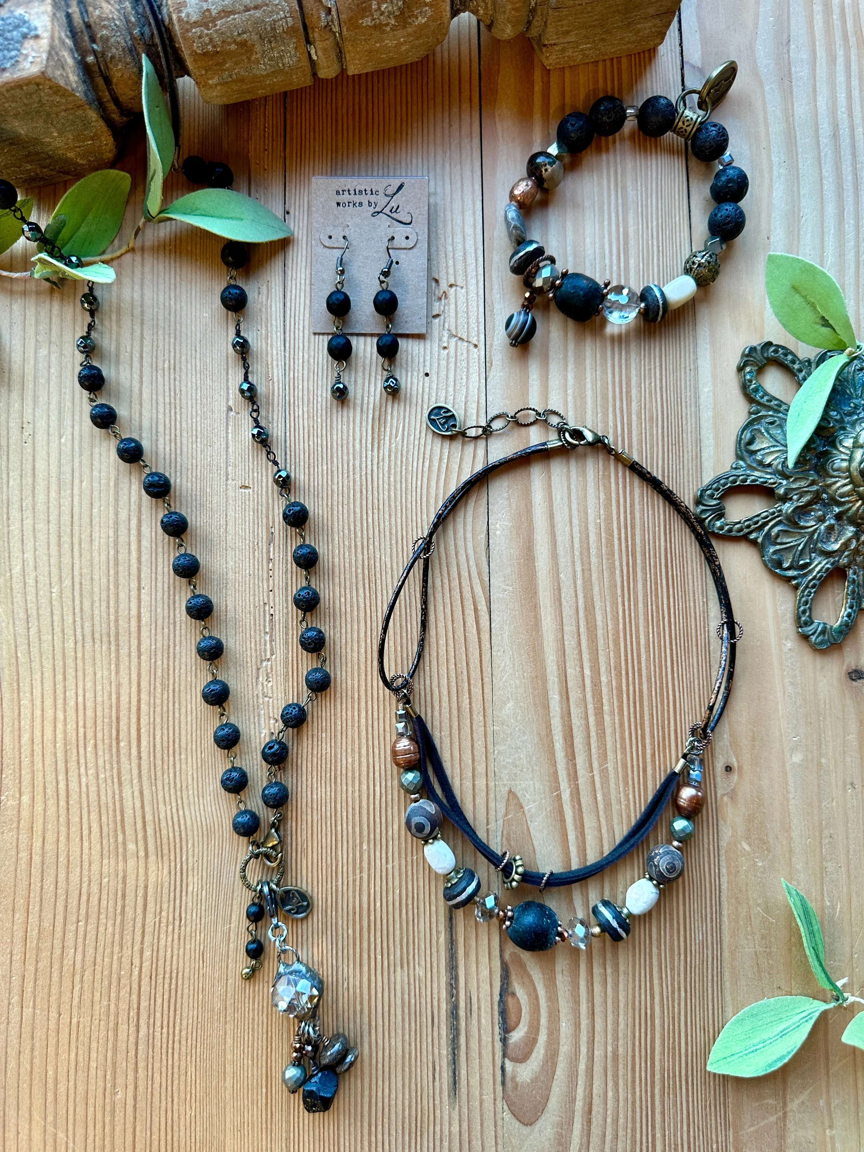 Smoky Fossil Beaded Stretchy Bracelet