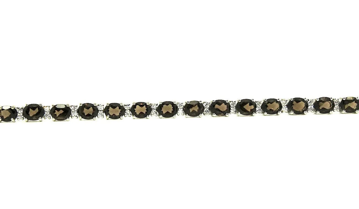 Smoky/Brown Quartz & Cubic Zirconia Bracelet in Sterling Silver