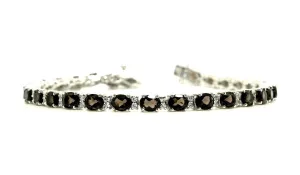 Smoky/Brown Quartz & Cubic Zirconia Bracelet in Sterling Silver