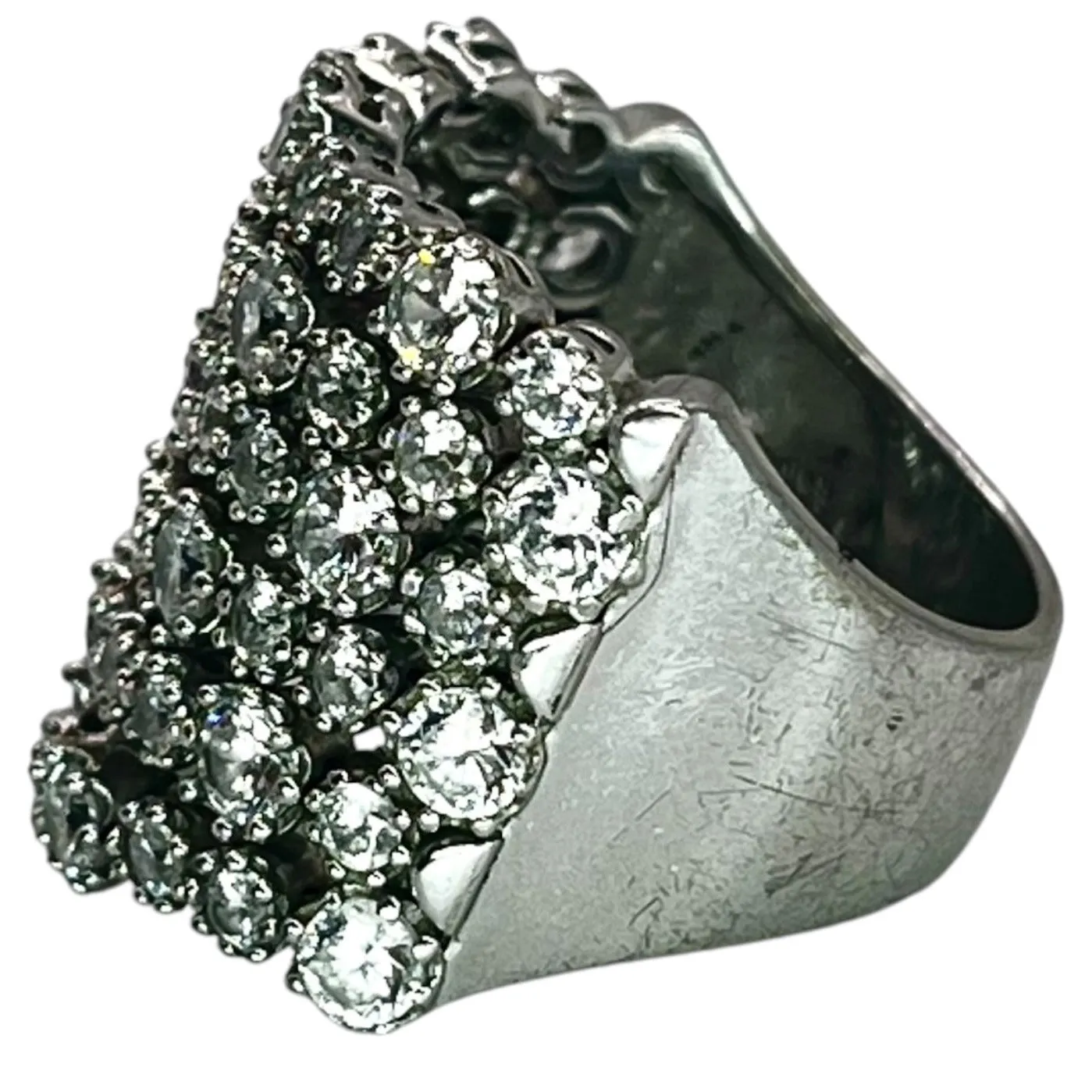 Sonia B 925 Sterling Silver CZ Cluster Multi Row Ring Size 8 Cocktail Statement