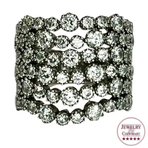 Sonia B 925 Sterling Silver CZ Cluster Multi Row Ring Size 8 Cocktail Statement