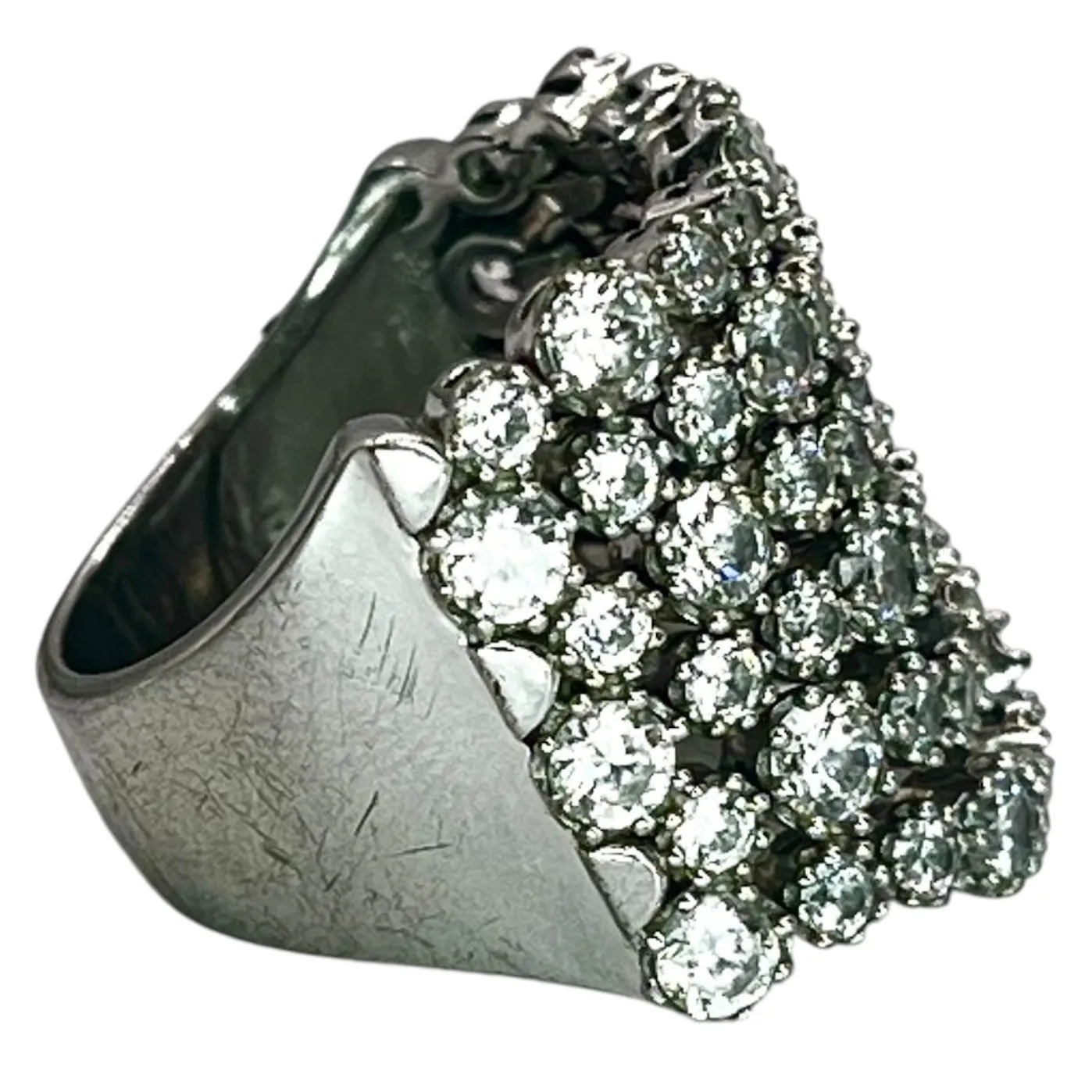 Sonia B 925 Sterling Silver CZ Cluster Multi Row Ring Size 8 Cocktail Statement